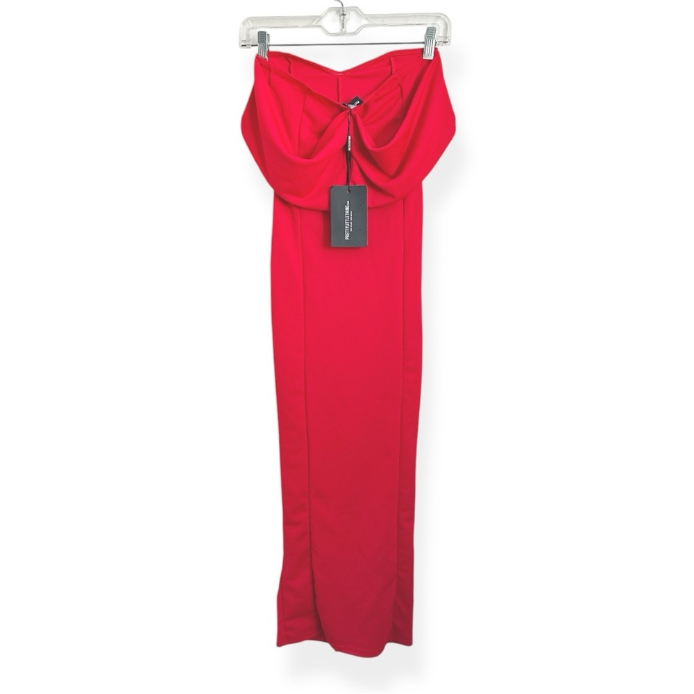 NWT Pretty Little Thing Strapless Off Shoulder Red Bodycon Midi Dress XS - Picture 7 of 11